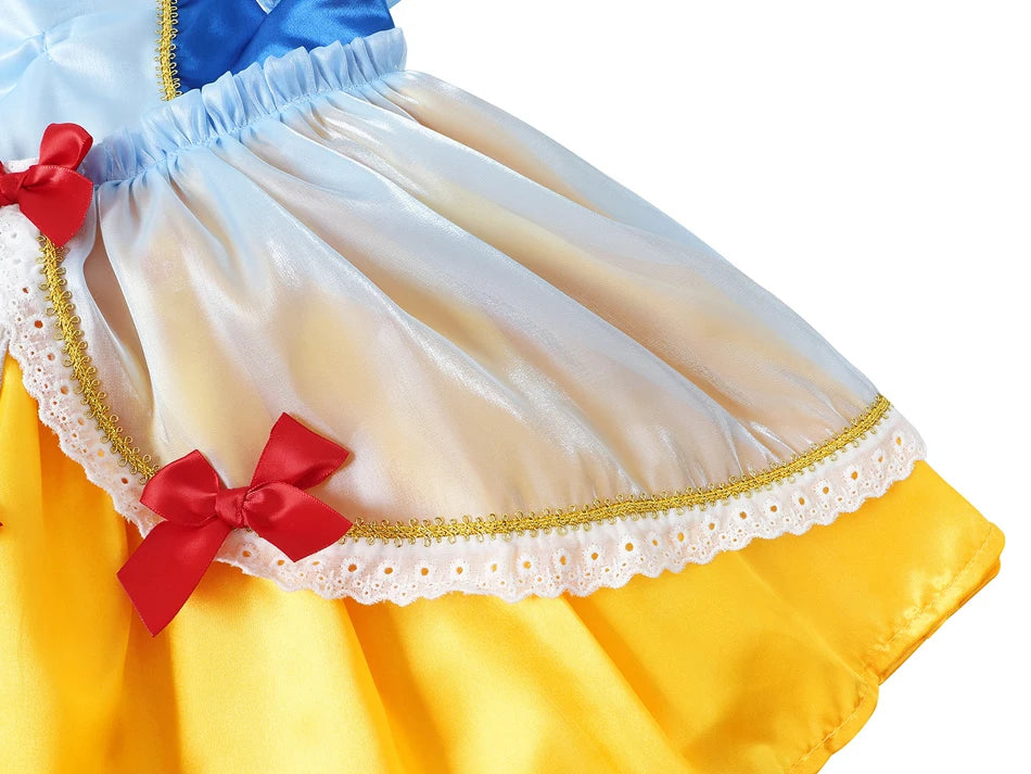 Snow White Princess Dress for Girls — Puffy Ball Gown with Bow & Short Sleeves