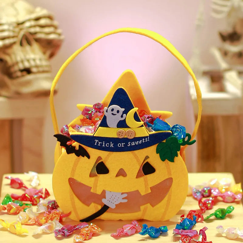 Halloween Pumpkin Candy Bags — 1–6 PCS Felt Trick or Treat Tote for Kids Party