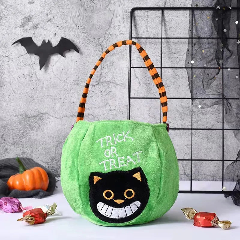 Halloween Pumpkin Candy Bag — Cute Embroidered Trick or Treat Tote for Kids