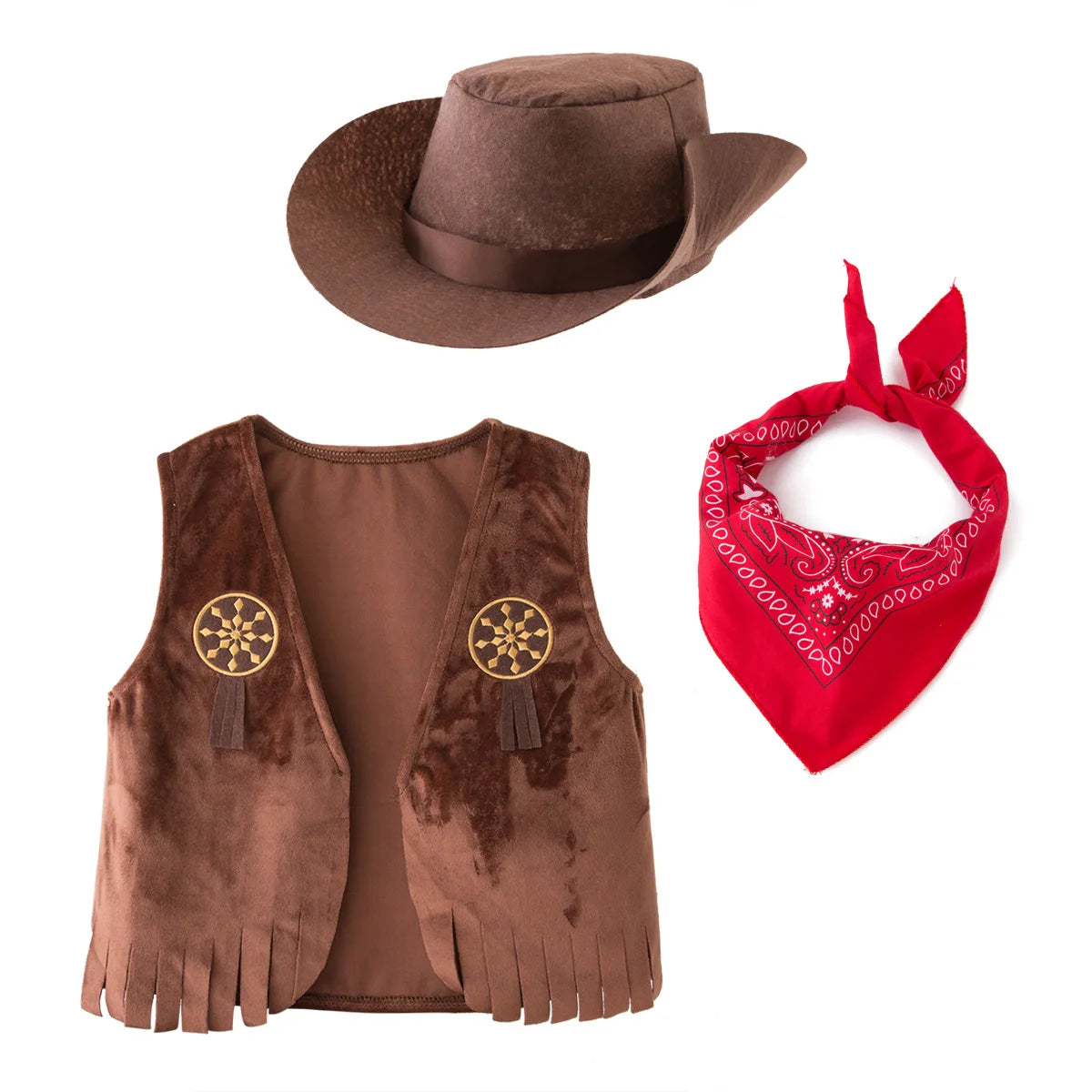 Kids Cowboy Costume — Western Cowboy Outfit with Hat, Vest & Bandana for Halloween & Parties
