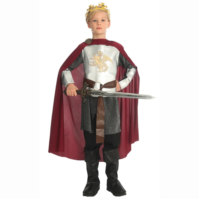 Kids Prince Cosplay Costume — Noble Knight Outfit with Cape, Belt & Accessories for Stage & Parties
