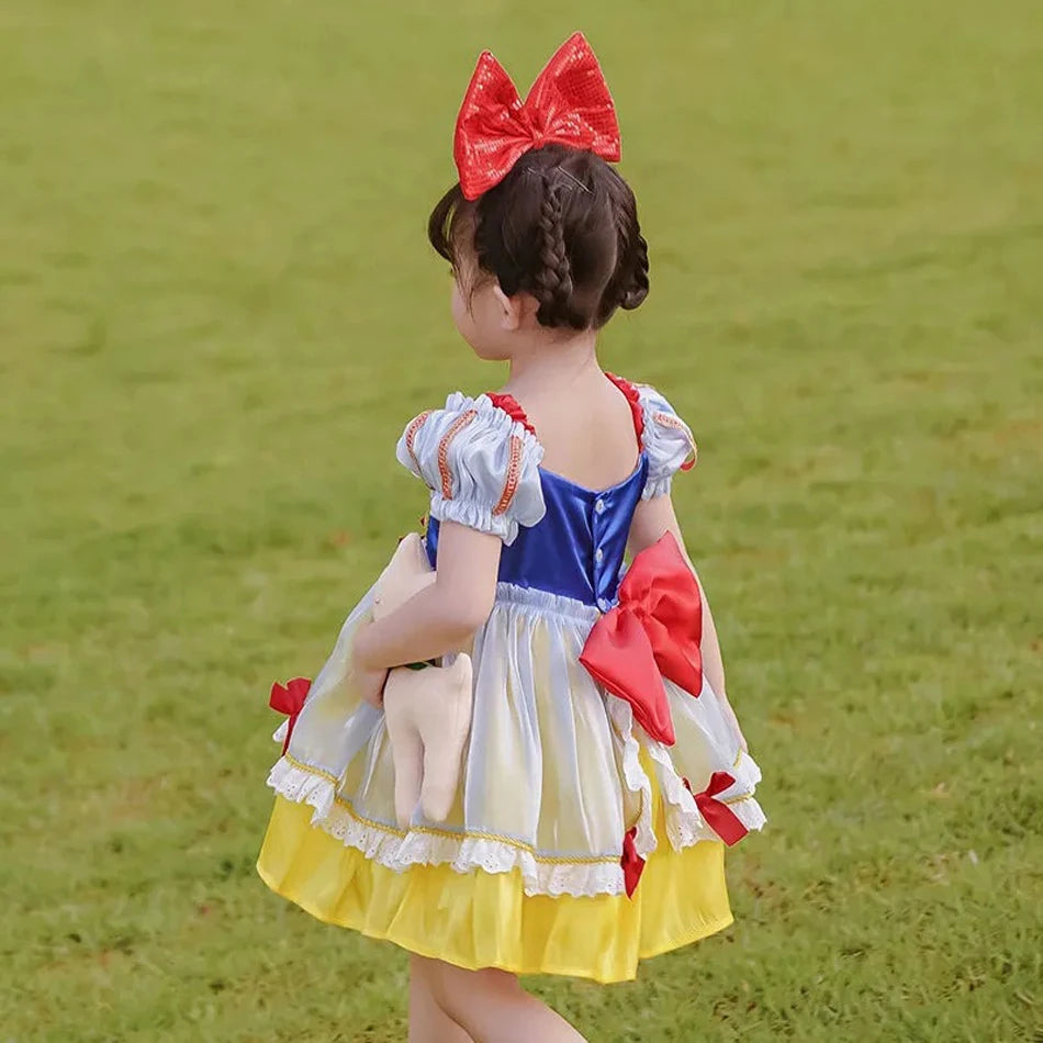Snow White Princess Dress for Girls — Puffy Ball Gown with Bow & Short Sleeves