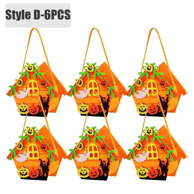 Halloween Pumpkin Candy Bags — 1–6 PCS Felt Trick or Treat Tote for Kids Party