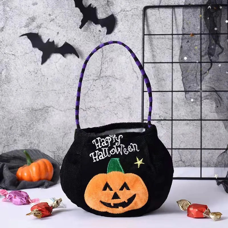 Halloween Pumpkin Candy Bag — Cute Embroidered Trick or Treat Tote for Kids