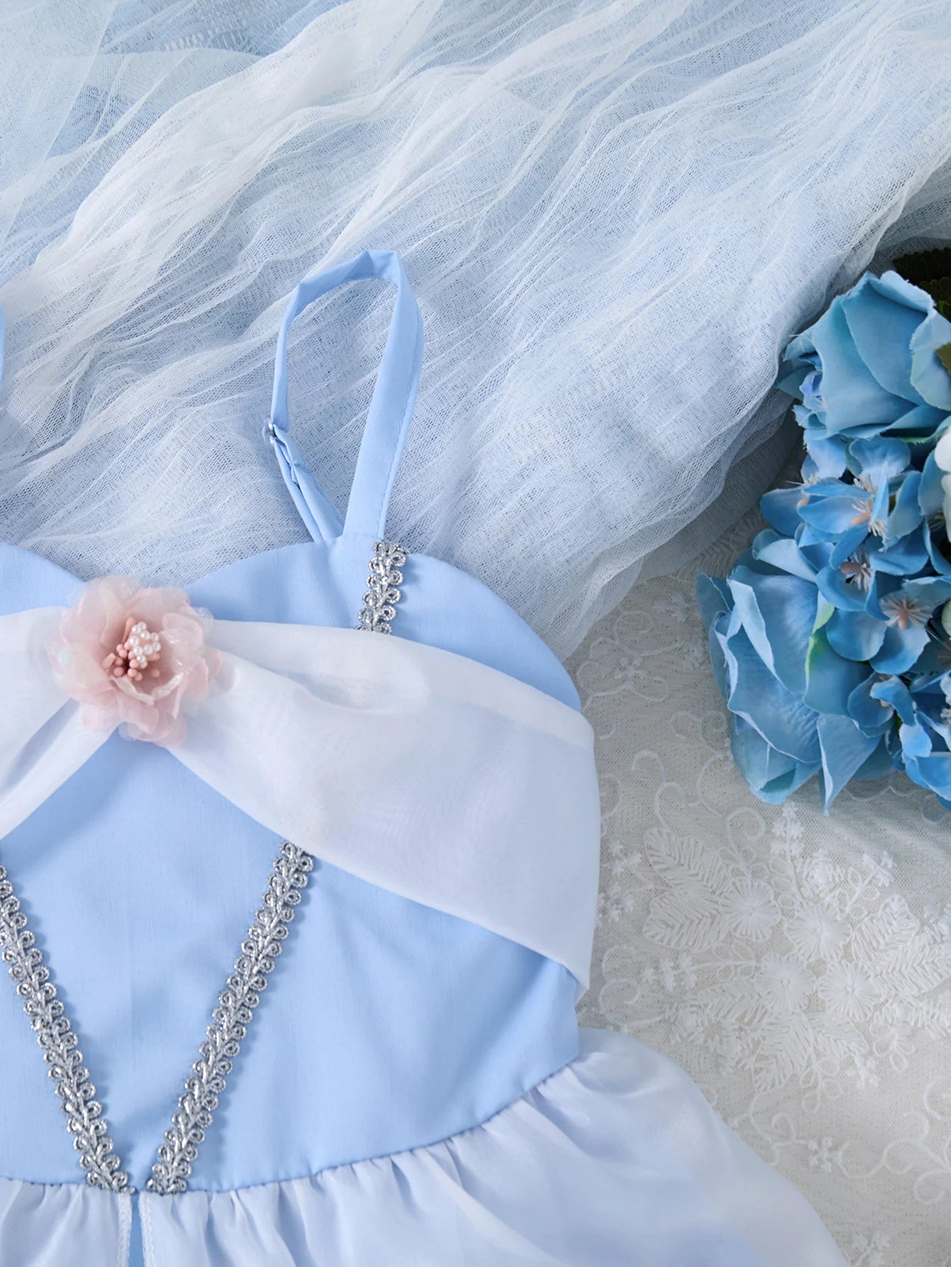 Kids Blue Cinderella Princess Dress — Sleeveless A-Line Summer Party Outfit