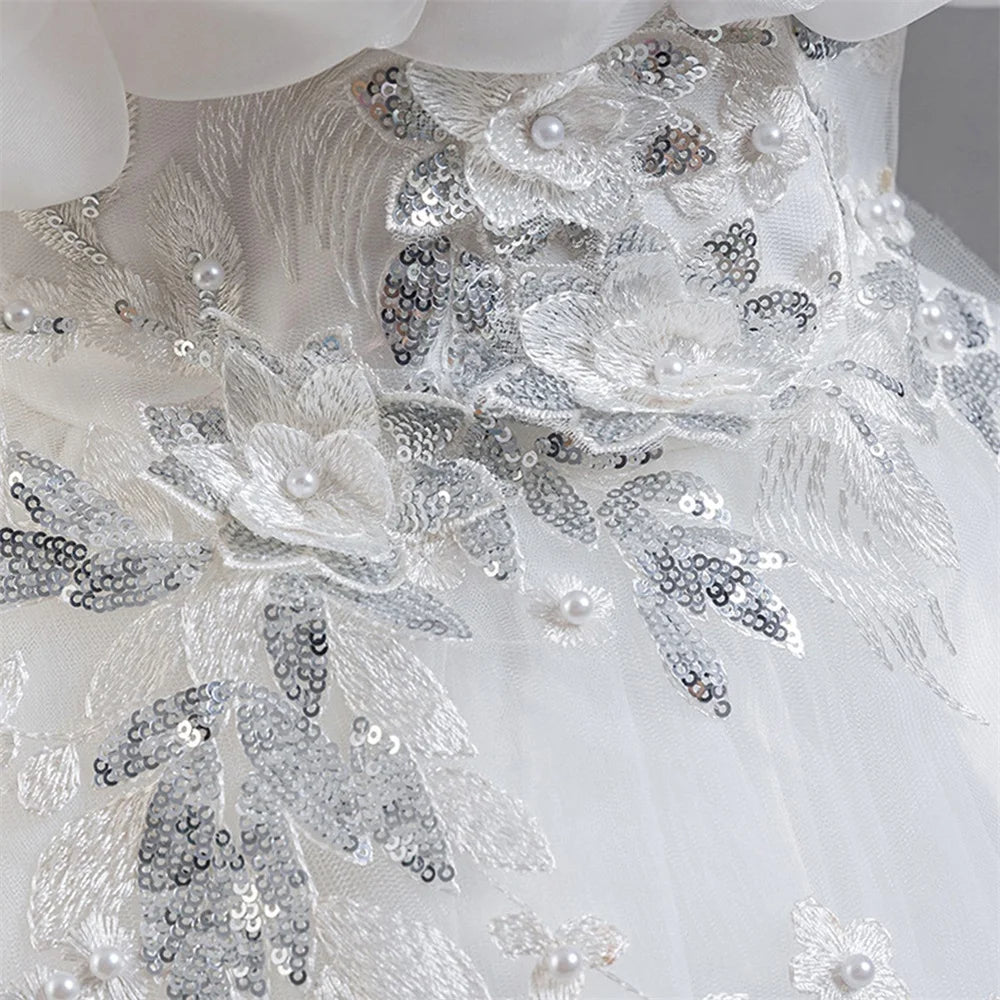 Flower Girl Party Dress for Girls — Tulle Princess Gown, Sleeveless, Elegant Floral Design