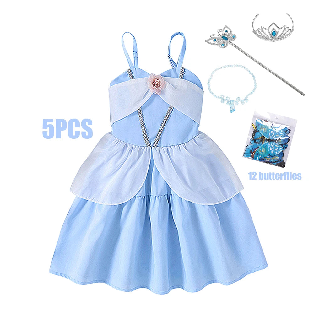 Kids Blue Cinderella Princess Dress — Sleeveless A-Line Summer Party Outfit