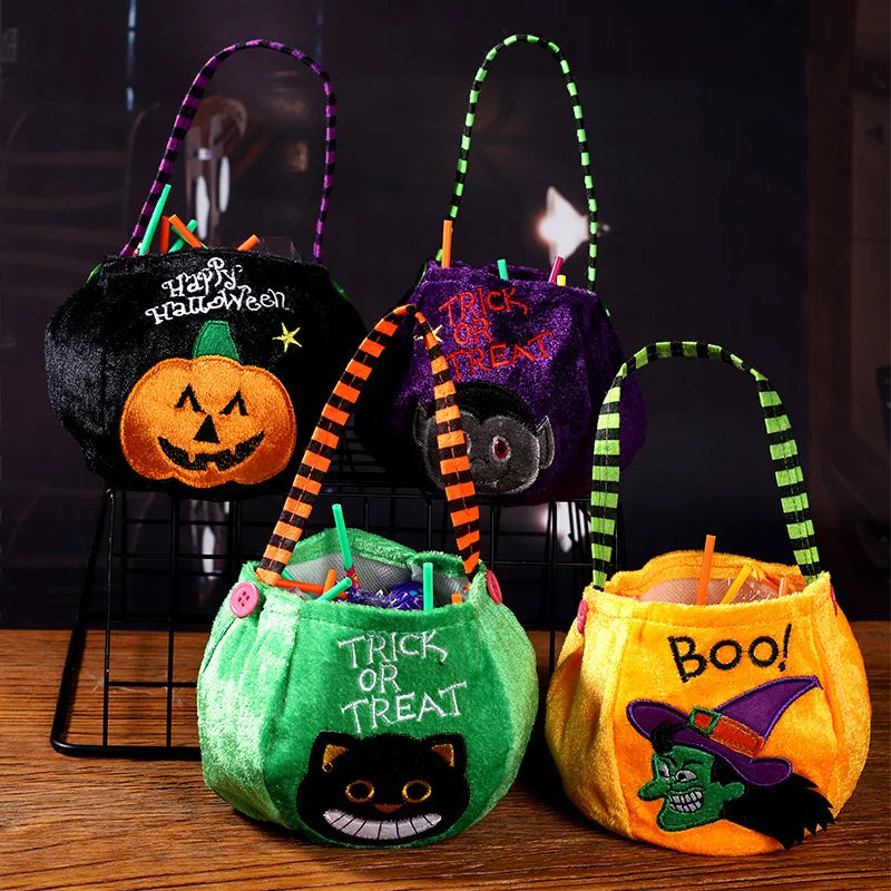 Halloween Pumpkin Candy Bag — Cute Embroidered Trick or Treat Tote for Kids