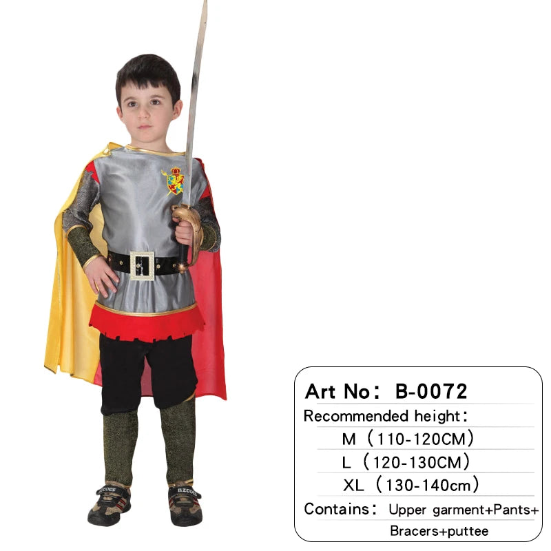 Kids Knight Costume — Medieval Armor Cosplay Outfit with Cape for Boys, Stage & Halloween