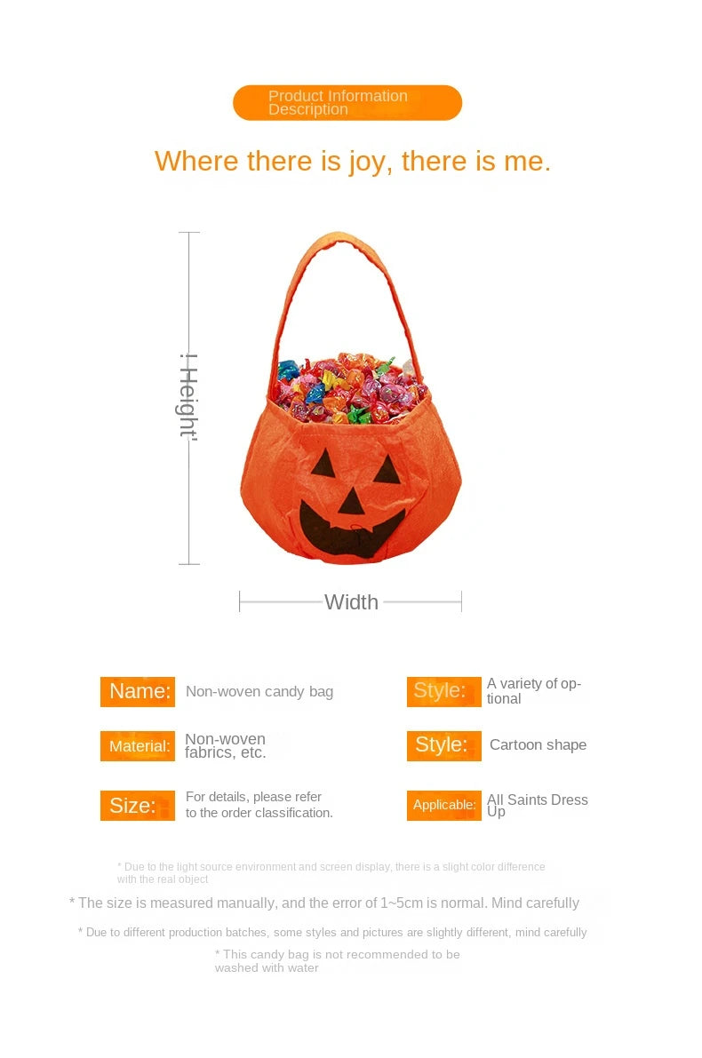 Halloween Pumpkin Candy Bags — 1–6 PCS Felt Trick or Treat Tote for Kids Party