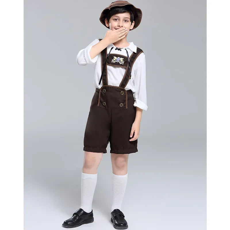 Boys Oktoberfest Costume — Bavarian Lederhosen Set with Hat, Shirt & Suspender Pants