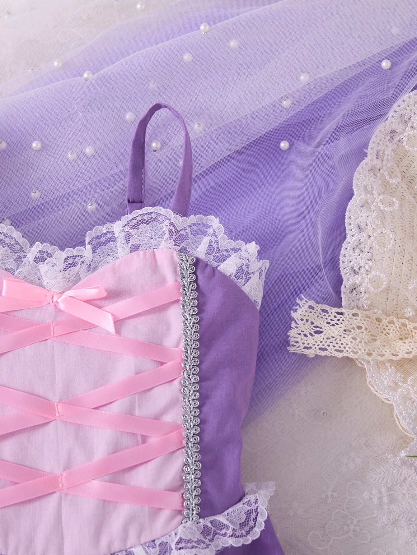 Girls Rapunzel Princess Dress — Purple A-Line, Lace-Up Bodice, Sleeveless Summer Style