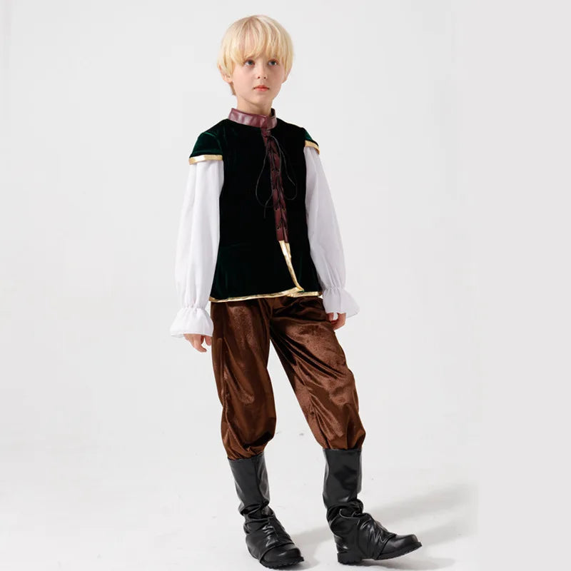 Boys Medieval Prince Costume — European Renaissance Outfit with Top, Pants & Boots