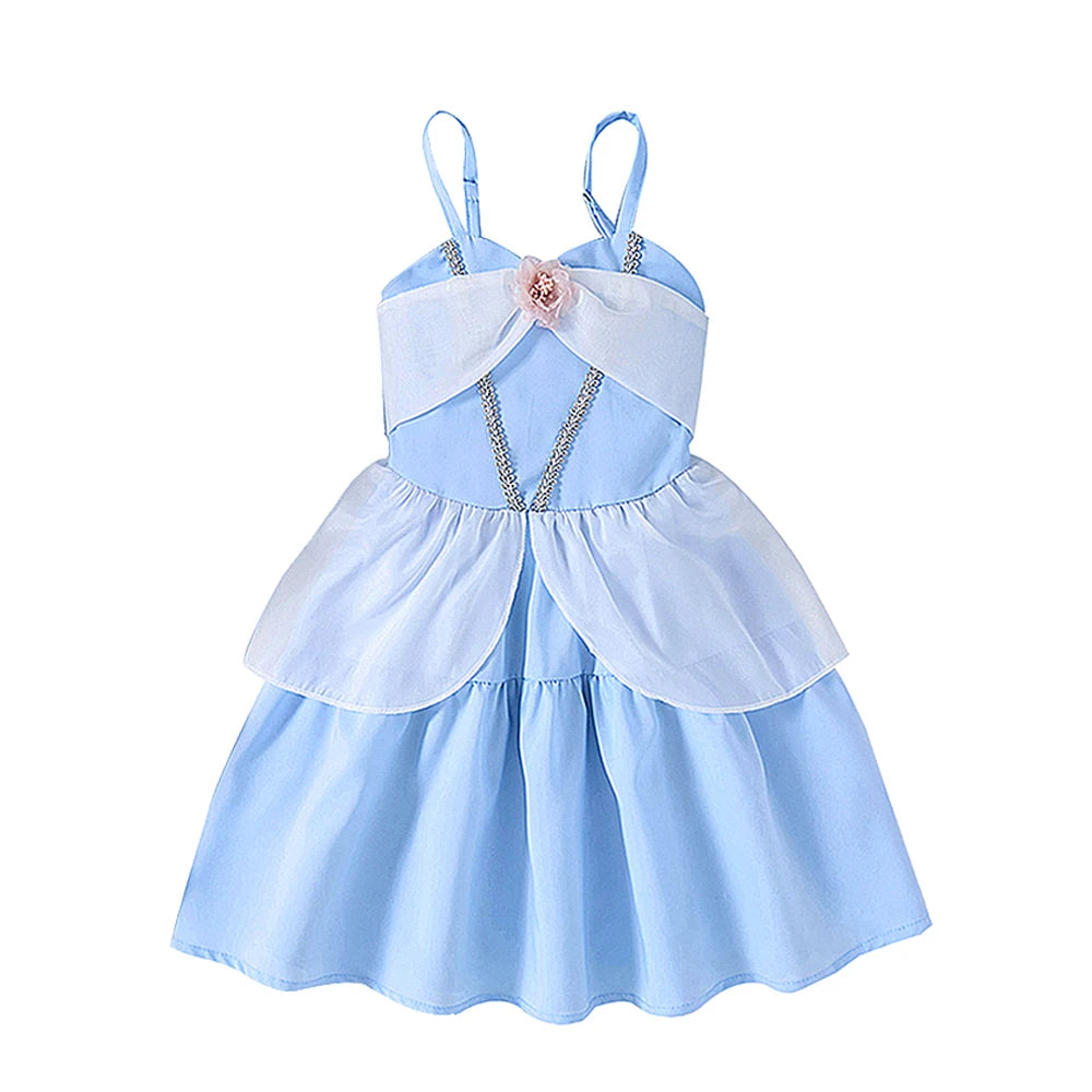 Kids Blue Cinderella Princess Dress — Sleeveless A-Line Summer Party Outfit