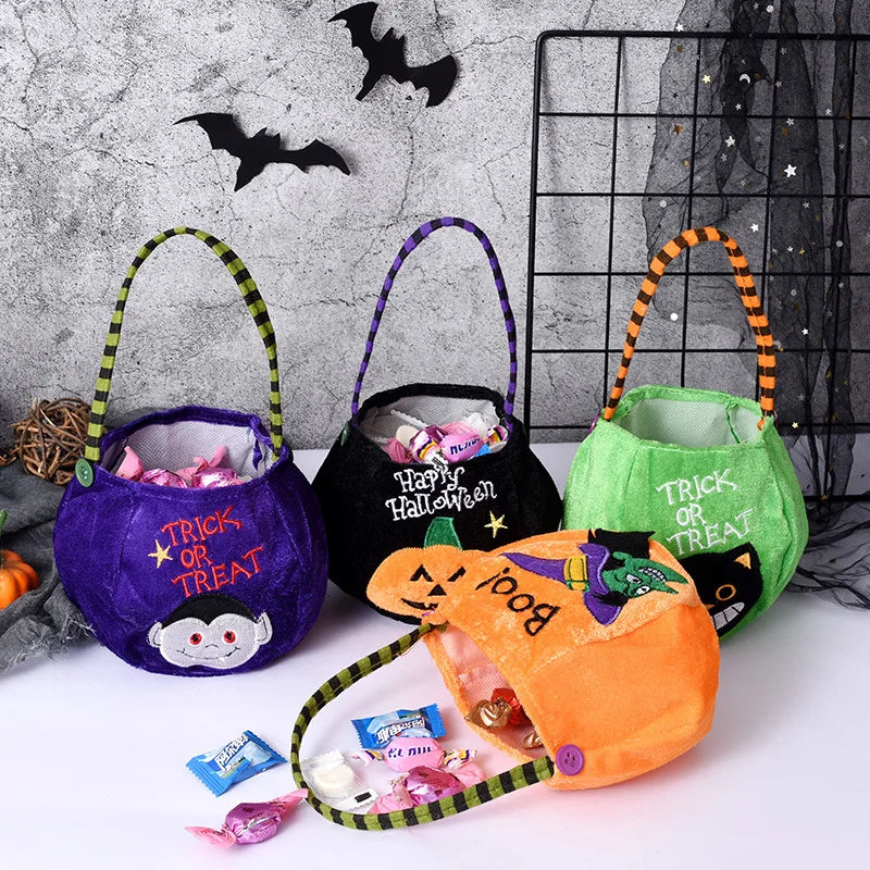 Halloween Pumpkin Candy Bag — Cute Embroidered Trick or Treat Tote for Kids