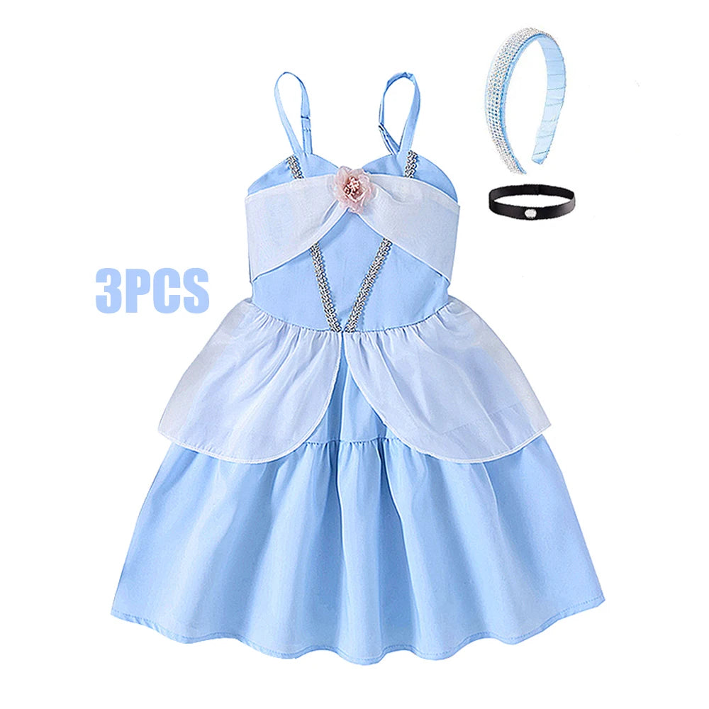 Kids Blue Cinderella Princess Dress — Sleeveless A-Line Summer Party Outfit