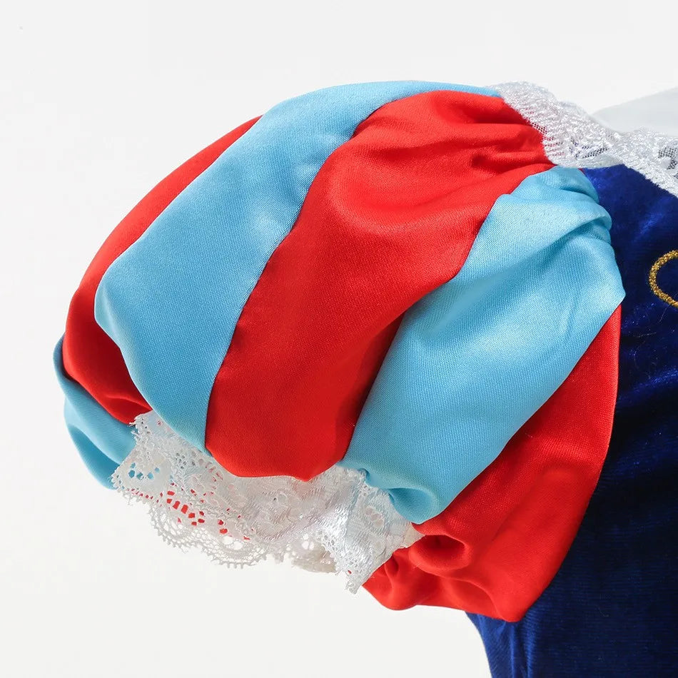 Snow White Princess Dress for Girls — Yellow Ball Gown, Blue & Red Cape, Cosplay Costume