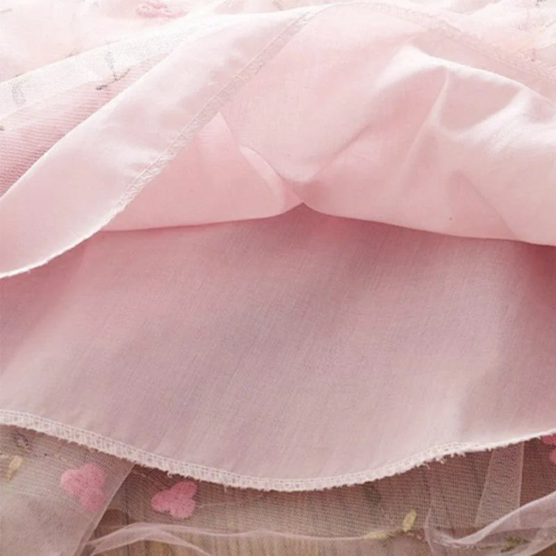 Floral Baby Girl Princess Dress — Pink Tulle, Knee-Length, Wedding & Party Outfit