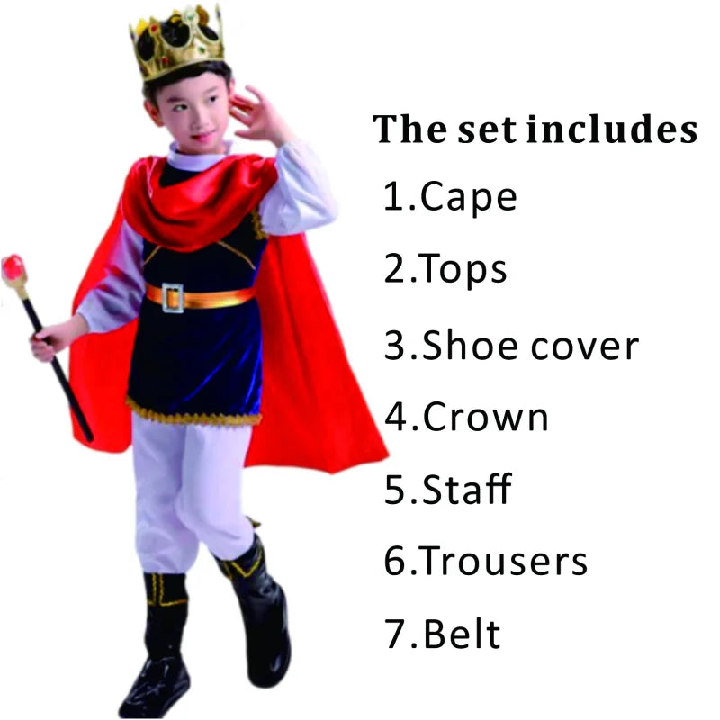 Boys Royal Prince Costume — Medieval King Outfit with Crown, Cape & Full Accessories Set