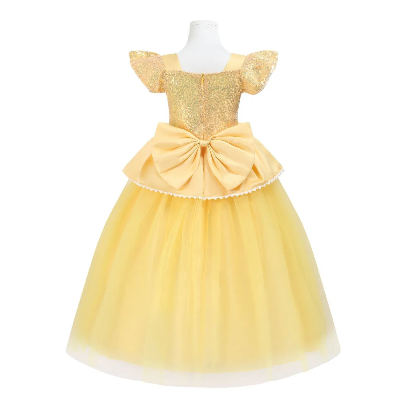 Belle Princess Dress for Girls — Yellow Ball Gown with Puff Sleeves & Elegant Details