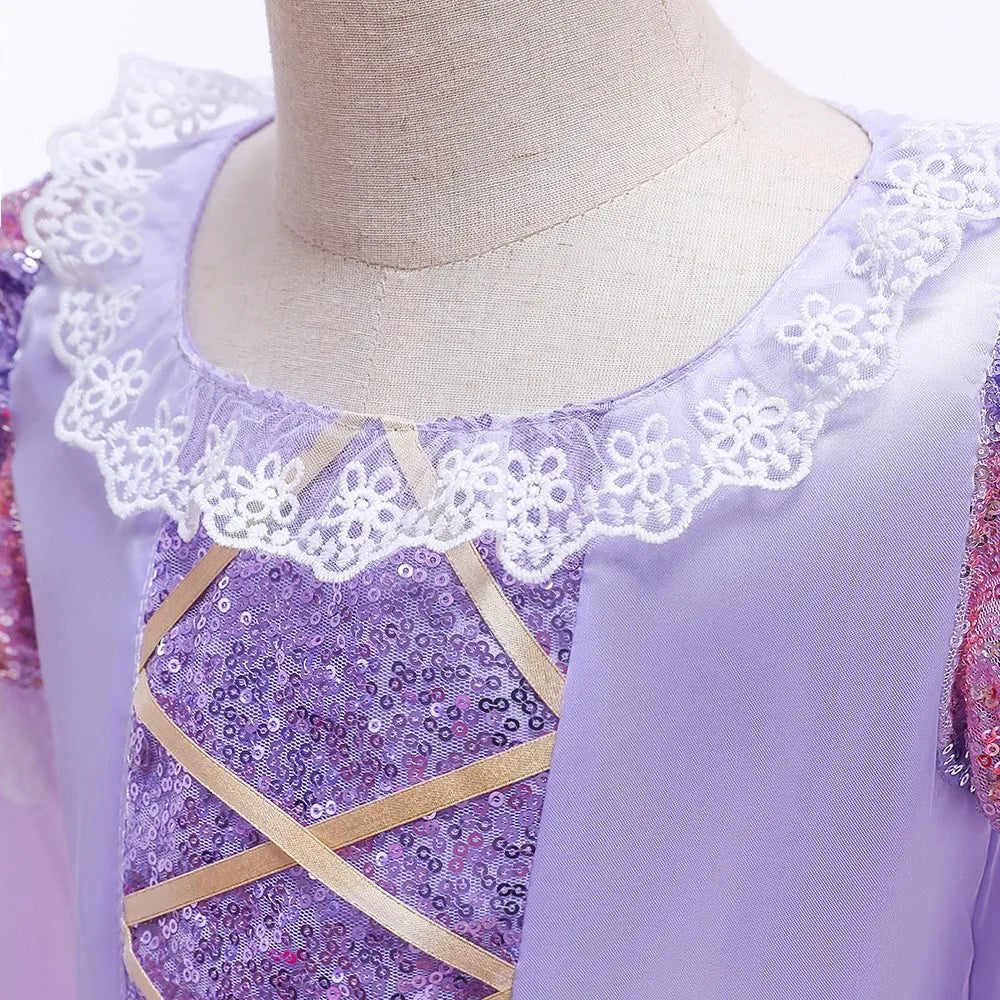 Rapunzel Princess Dress for Girls — Purple Tangled Cosplay Gown with Accessories