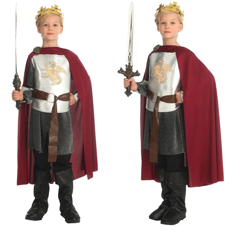 Kids Prince Cosplay Costume — Noble Knight Outfit with Cape, Belt & Accessories for Stage & Parties