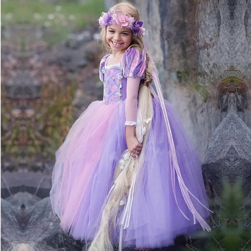 Rapunzel Princess Dress for Girls — Purple Tulle Cosplay Gown, Birthday & Halloween