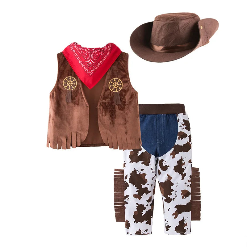 Kids Cowboy Costume — Western Cowboy Outfit with Hat, Vest & Bandana for Halloween & Parties
