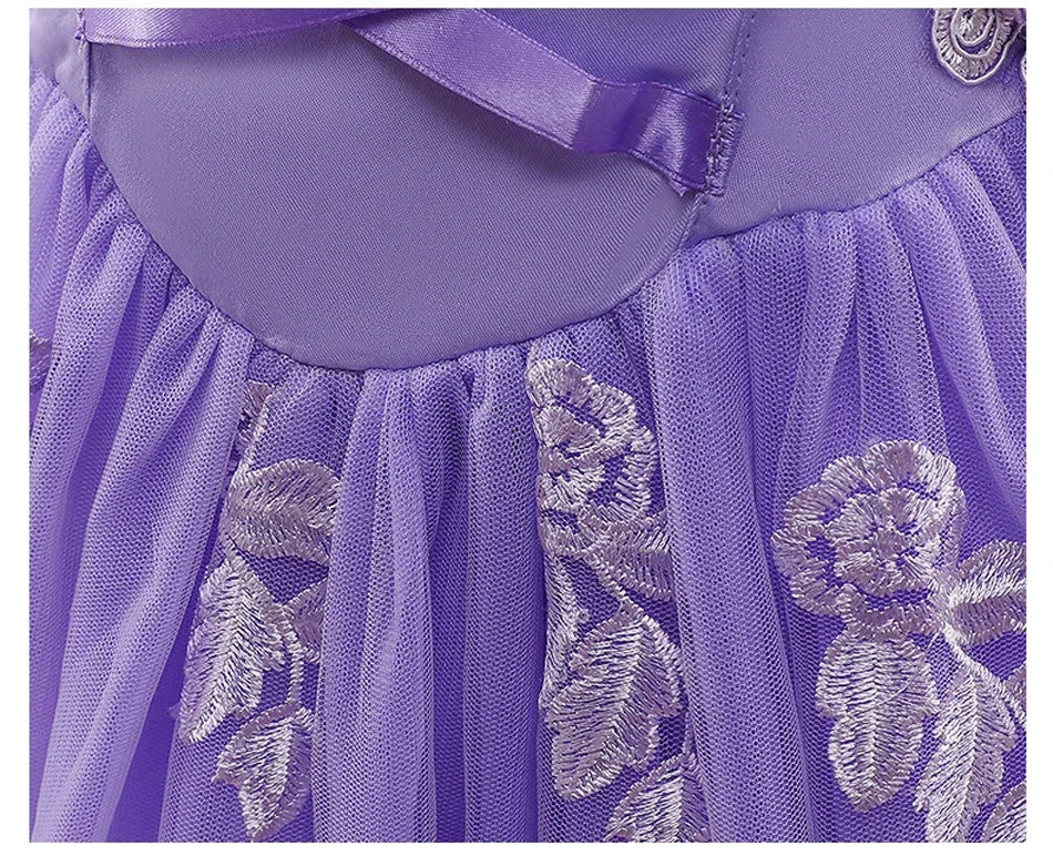 Aurora & Rapunzel Princess Dress for Girls — Puff Sleeve, Tulle, Mid-Calf Cosplay Gown