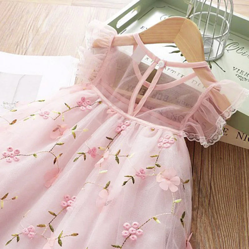 Floral Baby Girl Princess Dress — Pink Tulle, Knee-Length, Wedding & Party Outfit