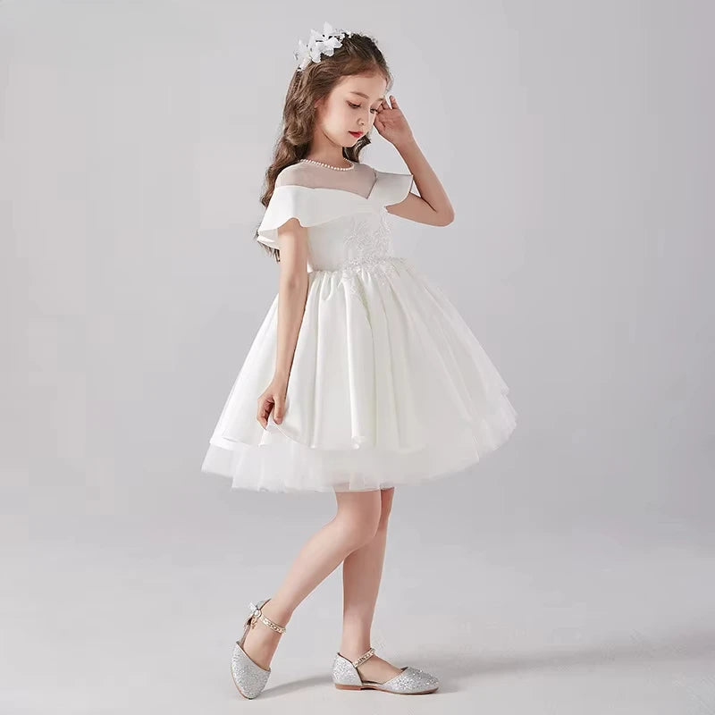 Tiny Cuddling Pageant Elegant Birthday Party | Formal Occasion Flower GirlsShort Evening Gowns White Dress