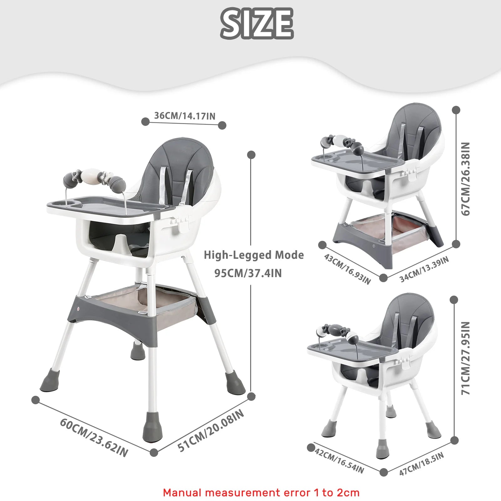 PetitWishes  Baby High Chair, Portable Baby Dining Chairs Eat & Play Convertible High Chair with Double-Layer Dinner Plate and Toy Rack