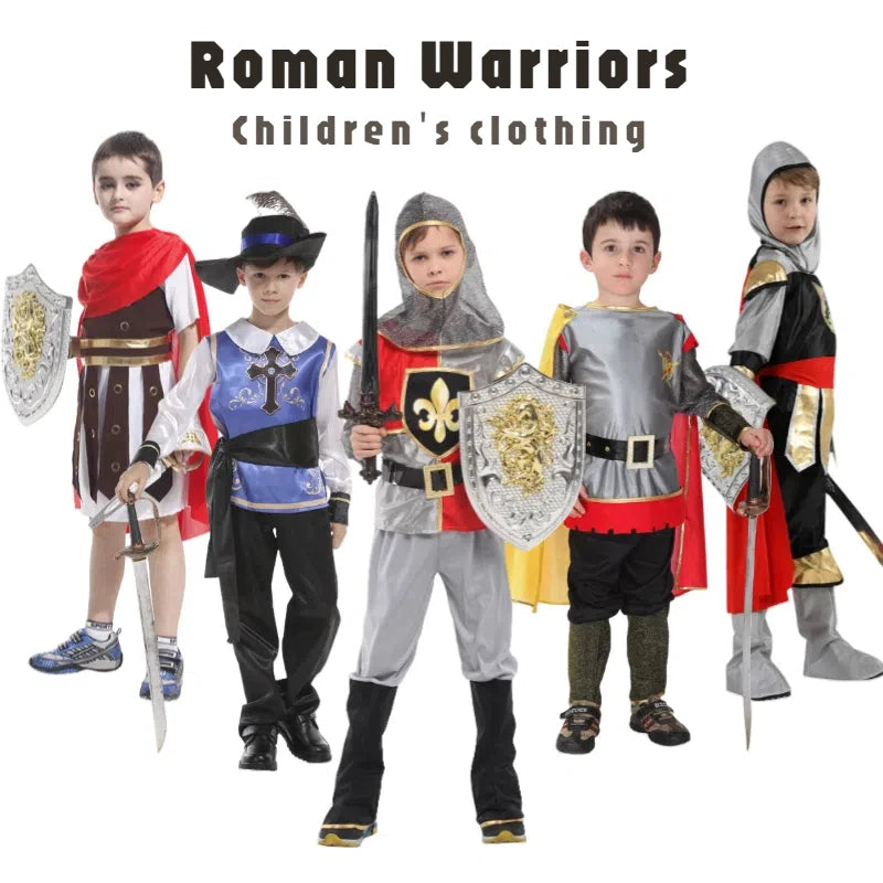 Kids Knight Costume — Medieval Armor Cosplay Outfit with Cape for Boys, Stage & Halloween