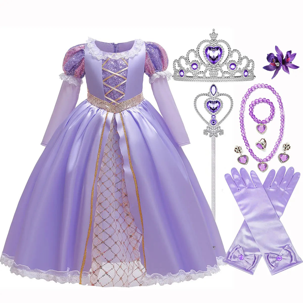 Rapunzel Princess Dress for Girls — Purple Tangled Cosplay Gown with Accessories