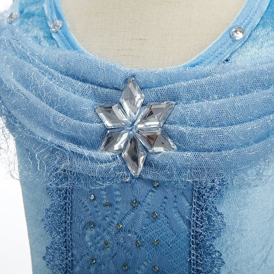 Encanto & Cinderella-Inspired Blue Princess Dress for Girls — Tulle, Embroidery, Sequins, Party-Ready
