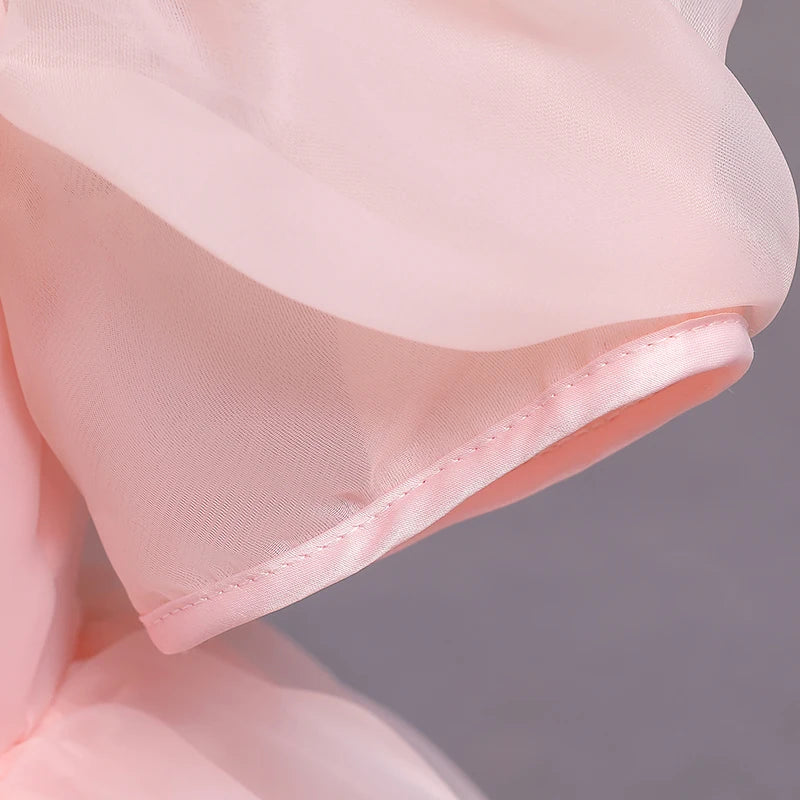 Girls Princess Dress with Puffed Sleeves — A-Line Tulle Birthday Party Outfit
