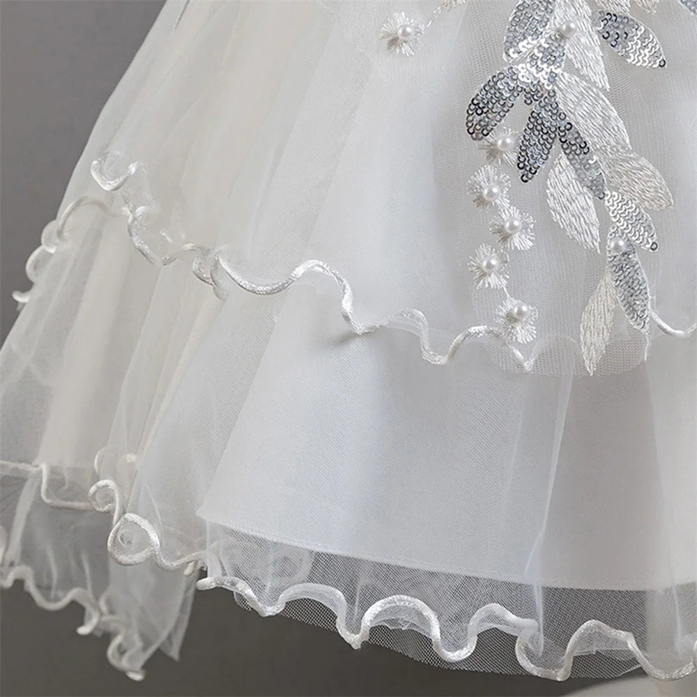 Flower Girl Party Dress for Girls — Tulle Princess Gown, Sleeveless, Elegant Floral Design