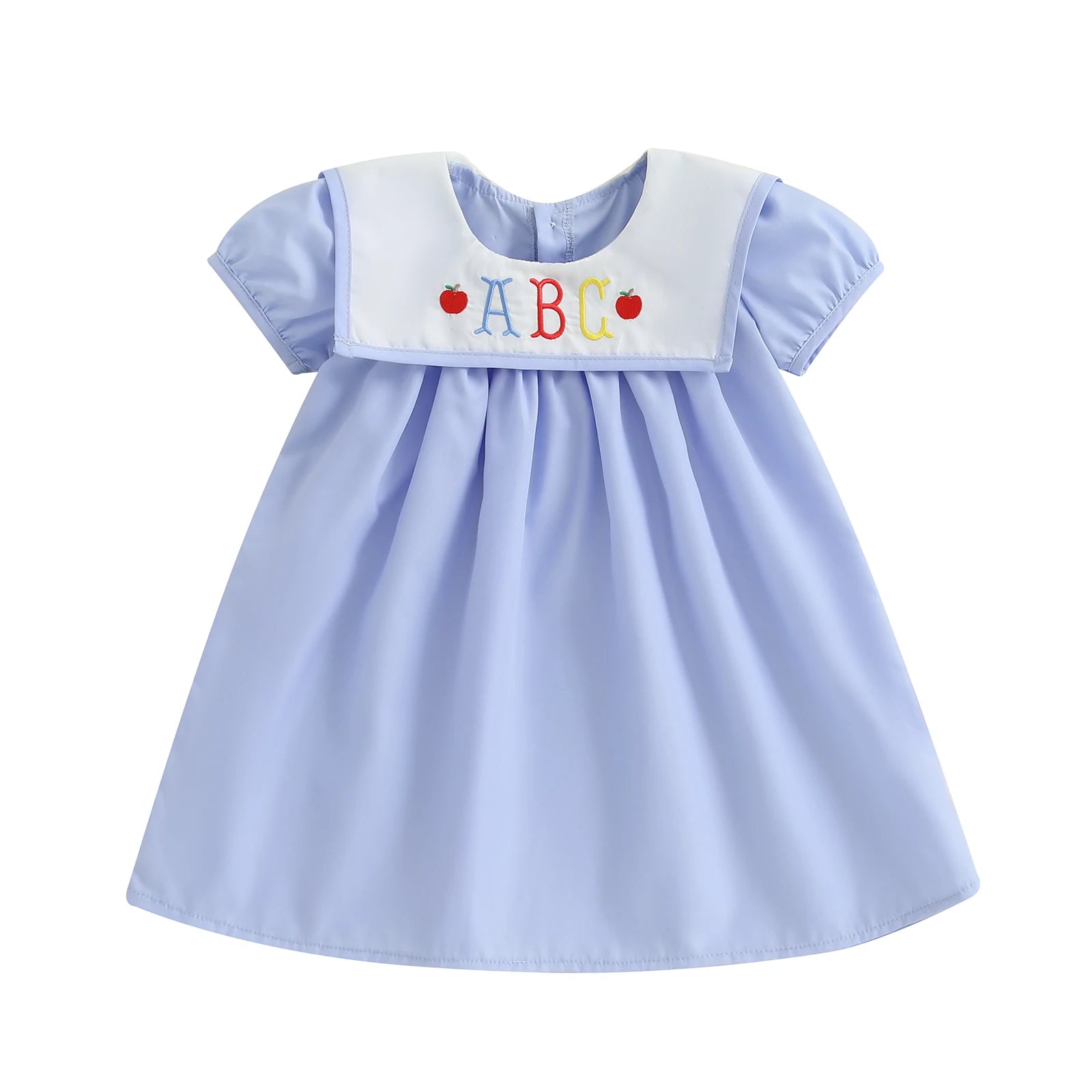 Girls Summer Dress with Embroidery — Back to School Outfit, Ruffle Sleeves