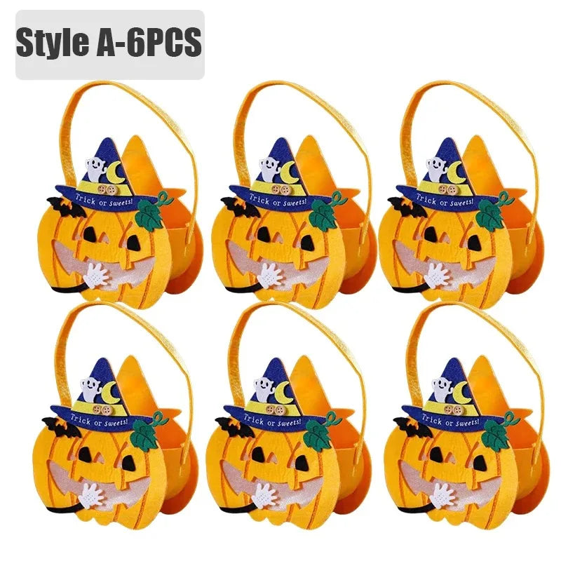 Halloween Pumpkin Candy Bags — 1–6 PCS Felt Trick or Treat Tote for Kids Party