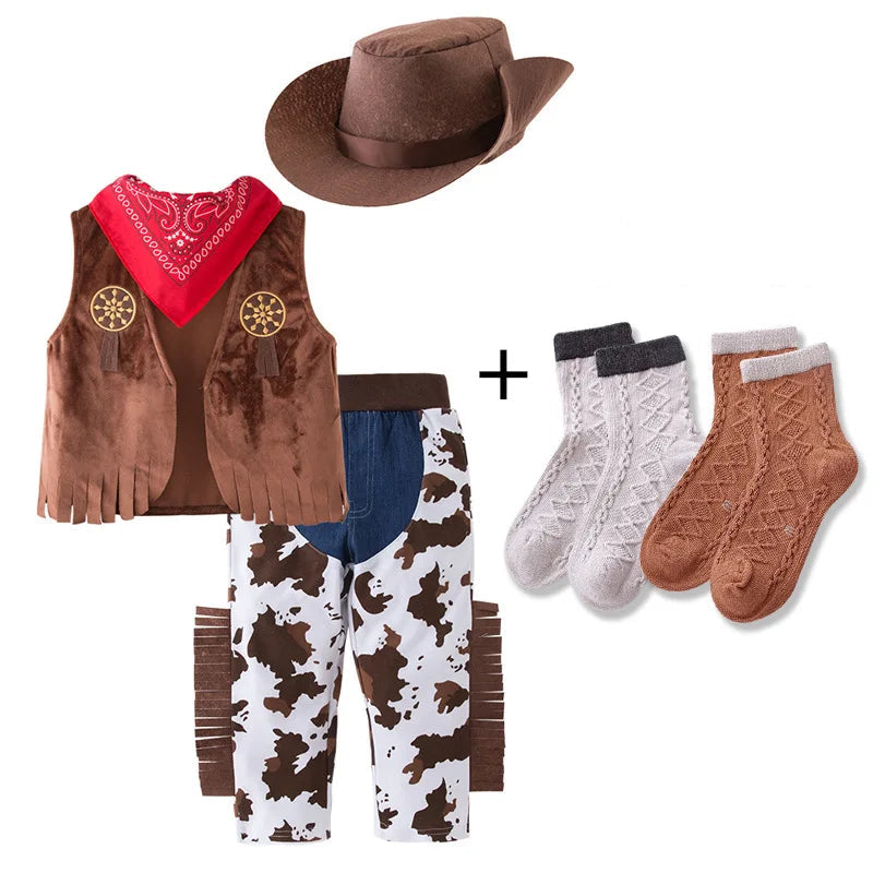 Kids Cowboy Costume — Western Cowboy Outfit with Hat, Vest & Bandana for Halloween & Parties