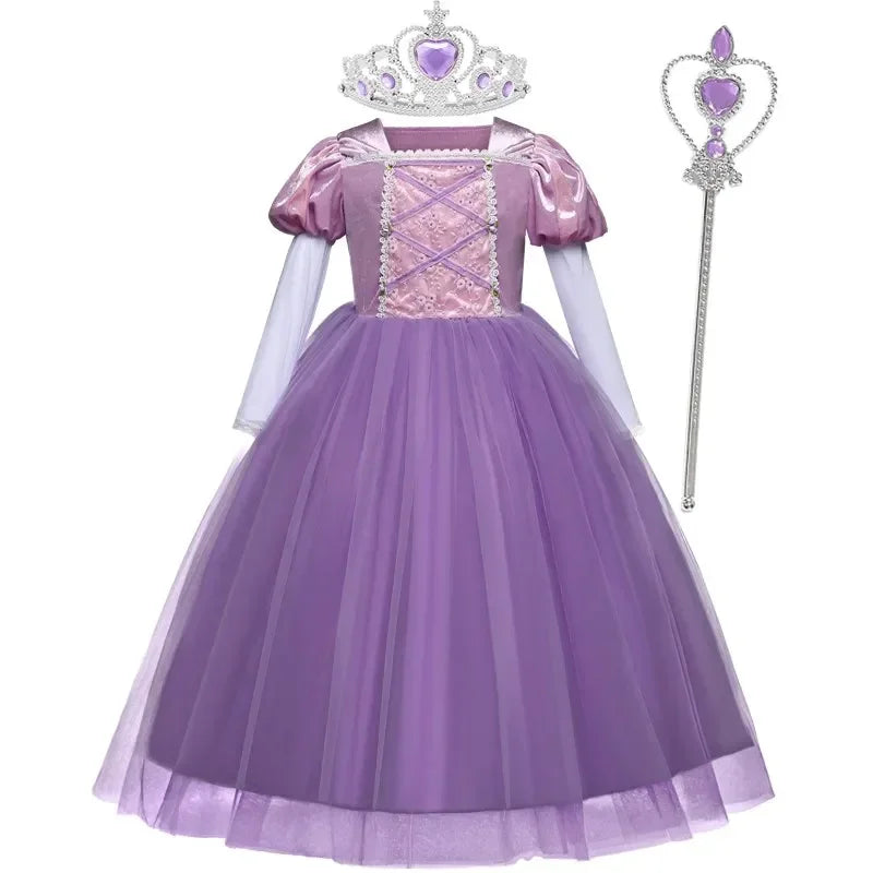 Rapunzel Princess Dress for Girls — Purple Tulle Cosplay Gown, Birthday & Halloween