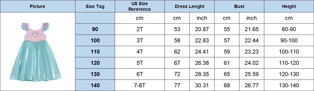 Little Mermaid Ariel Princess Dress for Girls — Sequin Bodice, Puffy Tulle Skirt, Cosplay & Party Costume