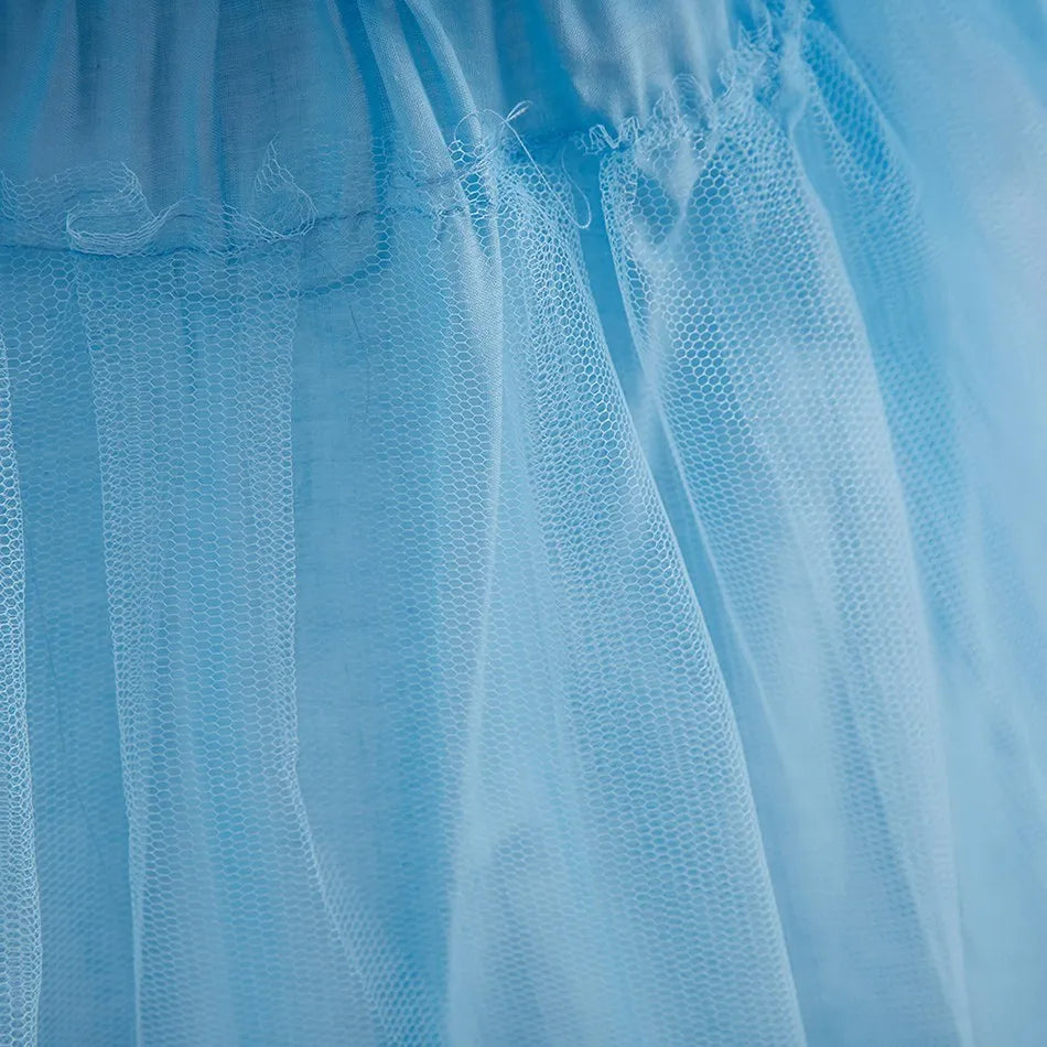 Encanto & Cinderella-Inspired Blue Princess Dress for Girls — Tulle, Embroidery, Sequins, Party-Ready