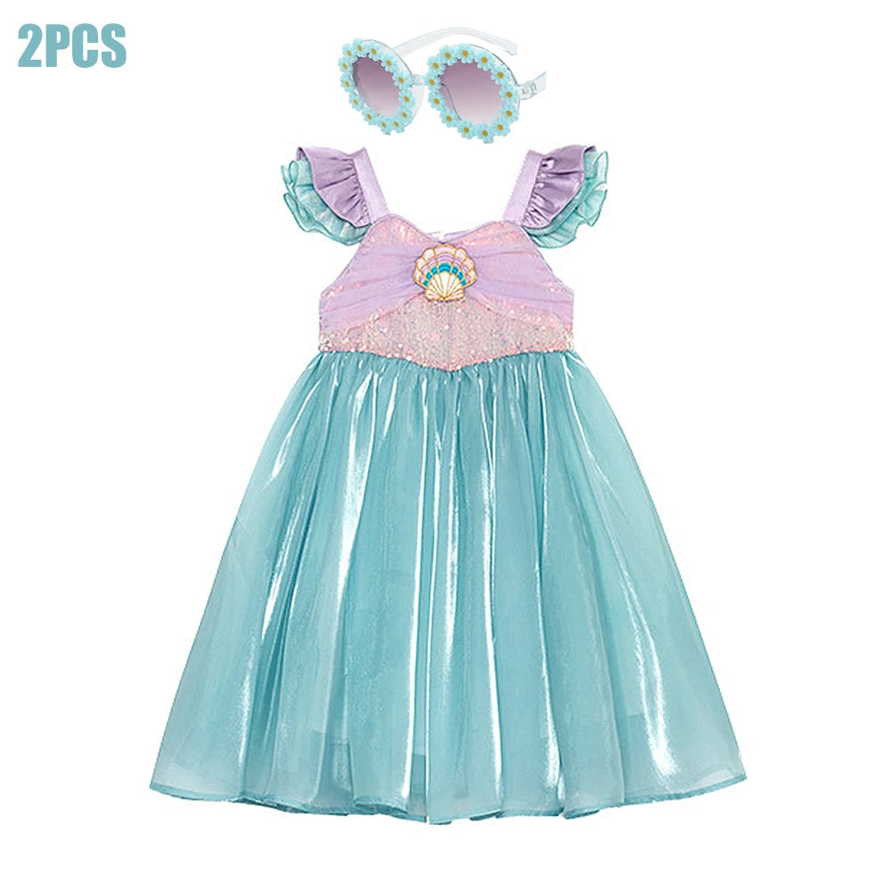 Little Mermaid Ariel Princess Dress for Girls — Sequin Bodice, Puffy Tulle Skirt, Cosplay & Party Costume