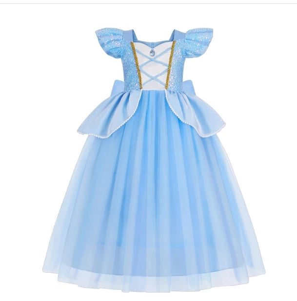 Belle Princess Dress for Girls — Yellow Ball Gown with Puff Sleeves & Elegant Details