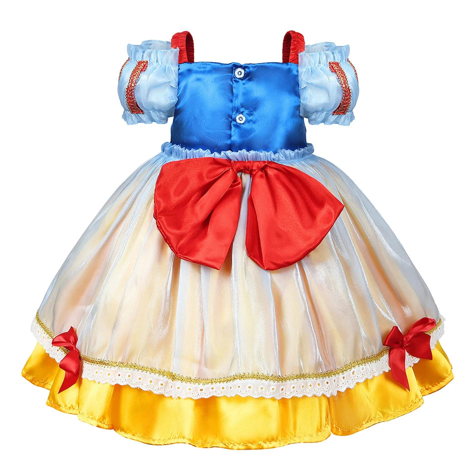 Snow White Princess Dress for Girls — Puffy Ball Gown with Bow & Short Sleeves