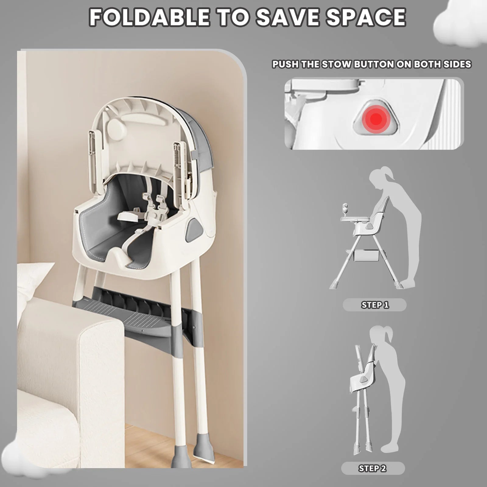 PetitWishes Foldable Baby High Chair 6 Months Plus, with Large Antislip Pad & ToyRack, Easy to Clean Feeding , E500