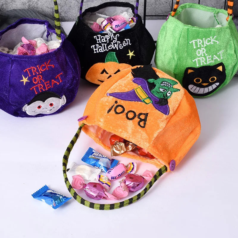 Halloween Pumpkin Candy Bag — Cute Embroidered Trick or Treat Tote for Kids