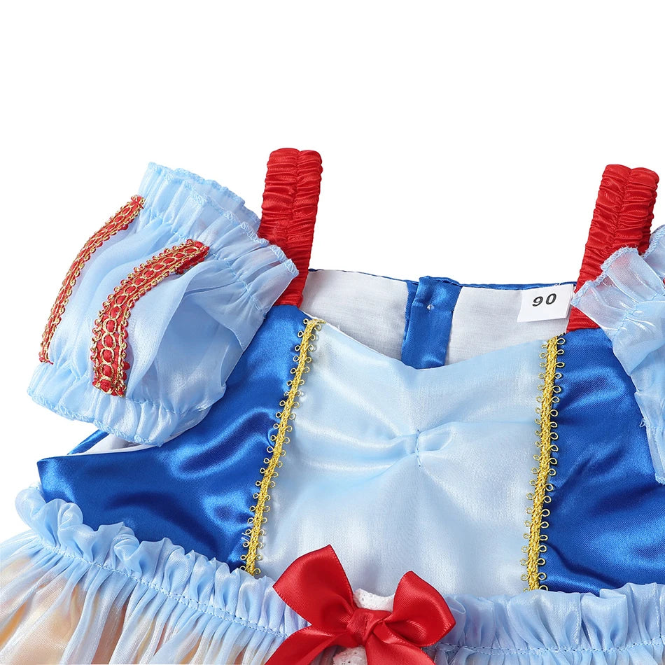Snow White Princess Dress for Girls — Puffy Ball Gown with Bow & Short Sleeves