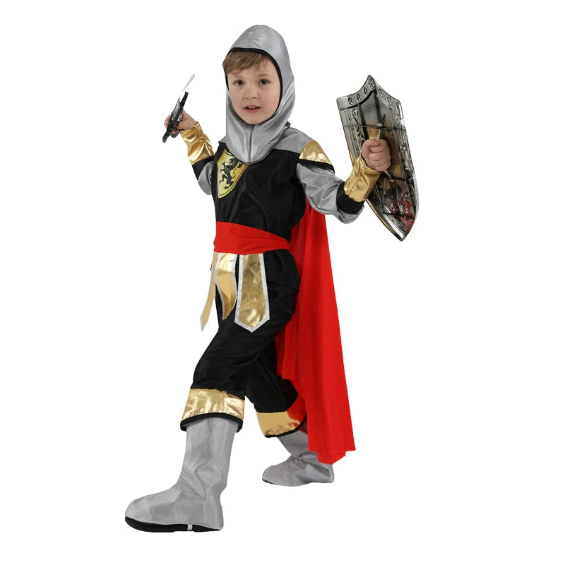 Kids Knight Costume — Medieval Armor Cosplay Outfit with Cape for Boys, Stage & Halloween